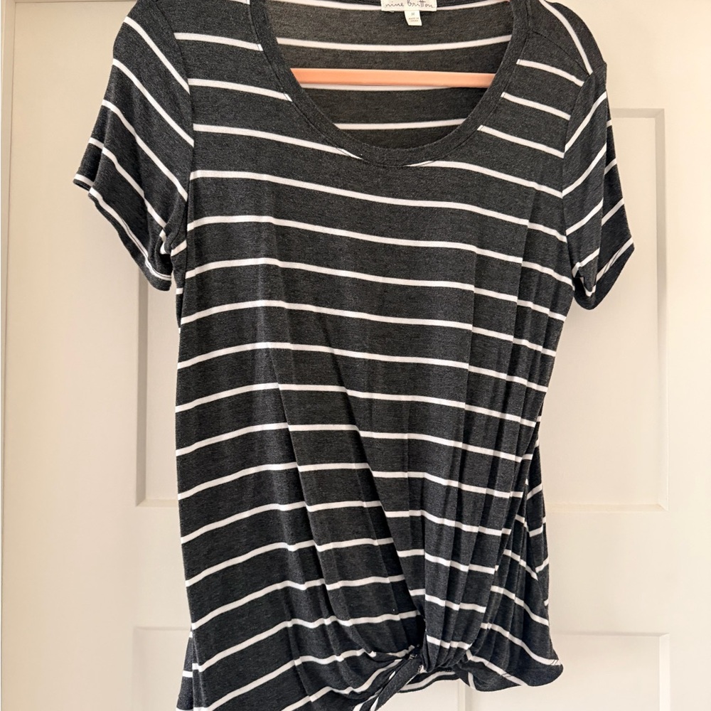 Nine Britton Black and White Striped Short Sleeve Tee